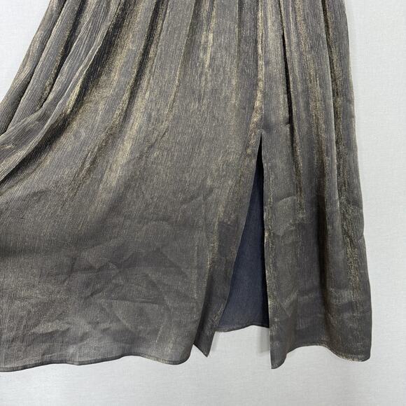 Pinch Dress Womens Small Gold Metallic Midi Party Deep V-Neck Cocktail Evening - Picture 6 of 16